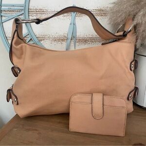 Nine West Tan Peach Faux Leather Handbag With Matching Wallet  Used Once!